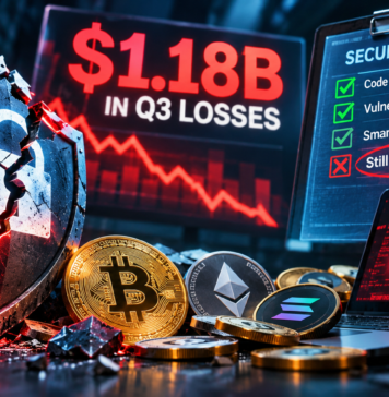 Crypto Security Audits: New Warning After $1.18B in Q3 Losses Crypto security audits illustration of a breached security barrier and $1.18 billion in Q3 losses, showing the limits of an audit.