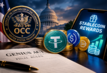 Stablecoin Rewards Under Fire: What the OCC’s New Rules Mean Editorial illustration for Stablecoin Rewards Under Fire: what the OCC's new rules mean for stablecoin rewards.
