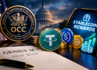 Stablecoin Rewards Under Fire: What the OCC’s New Rules Mean Editorial illustration for Stablecoin Rewards Under Fire: what the OCC's new rules mean for stablecoin rewards.